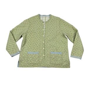 Handmade Quilted Jacket Reversible Floral Plaid Cotton Cottagecore M